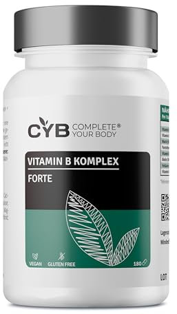 Vitamin B Komplex – Mit 500 µg Vitamin B12 Hochdosiert – Vitamin B1 40 mg – 180 Kapseln 6 Monate – alle 8 B-Vitamine (B1, B2, B3, B5, B6, B7, B9, B12) – Vegan – Complete Your Body