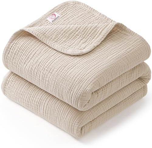 Bearmoss Musselin Decke Baby 100% Babydecke Baumwolle Baby Decken Neugeborenen,Weiche Krabbeldecke für Kinder,Musselin Schlafdecken für Kleinkinder Mädchen Junge 120x120cm (Hafer)