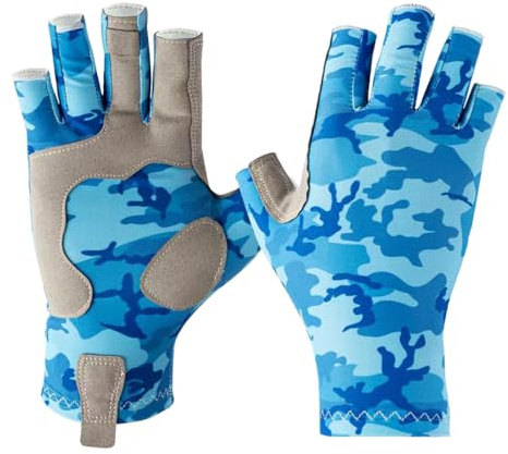 SUJAYU Gants de pêche – Gants de voile et kayak en silicone antidérapant, protection UV pour homme et femme, accessoires de pagaie et d'aviron (bleu, taille M)