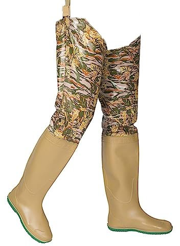 IBOWZ Pêche Waders Cuissardes Cuissardes de Hanche Kaki Camouflage, Bottes de Wading à Semelle Oxford antidérapantes et résistantes à l'usure, adaptées à la pêche et à la Chasse