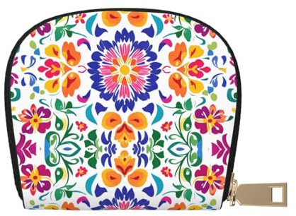 DFJMASFKOL Flowers Plant Leather Bag Traditional Aesthetic Wallet Colorful Mexico Floral Card Pack New Parents - Pediatrician and Pharmacy Cards 9X11CM