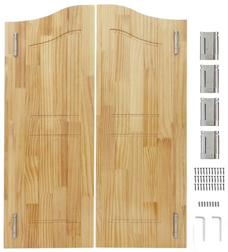Cafe Swinging Door, Solid Wood Swing Saloon Doors with Hinges Hardware, Entrance Partition Door for Hallway Kitchen Doorway Shop Bar Porch Pet Gate Shop, Auto Close (Wood Color, 32 x 42in)