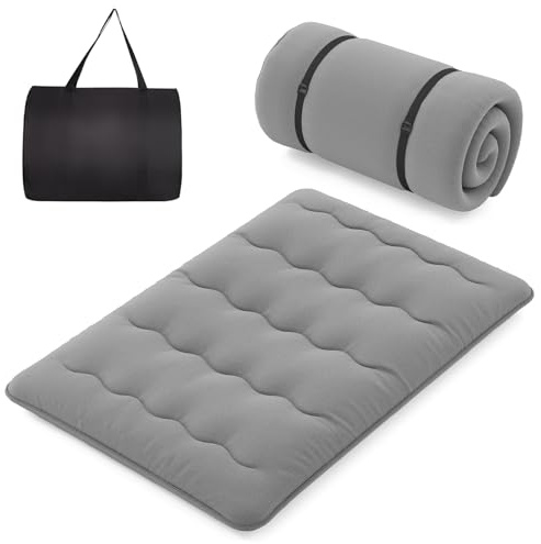 COSTWAY Japansk futonmadrass, tatami-matta, golvmadrass, hopfällbar madrass med tvättbart överdrag, vikbar sovmatta med bärväska, beige, 90 x 200 cm (140 x 200 cm, grå)