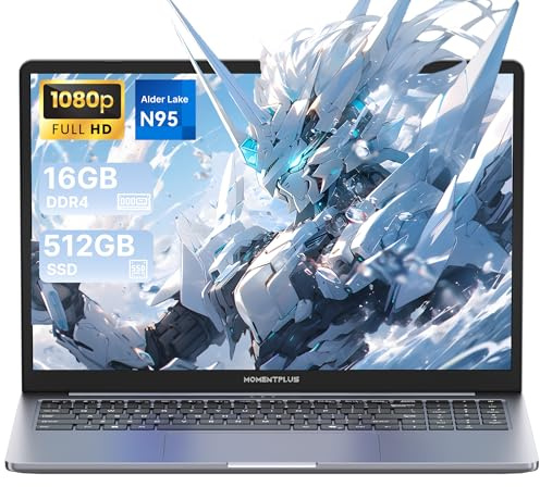 MOMENTPLUS VIE16 16 FHD Laptop mit 4-Core N95 Prozessor(bis zu 3.40 GHz), 16GB DDR4 512GB NVMe SSD Laptop Computer mit Type-C, 2xUSB 3.0, Wi-Fi 5, Bluetooth 5.0, Büro, Arbeitszimmer
