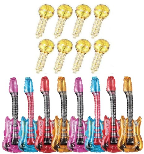 Embhlitfe Juego De 16 Piezas De Guitarras Inflables Y Micrófonos, Accesorios Inflables Para Fotomatón En Multicolor, Decoración Para Fiesta De Cumpleaños Para Niños Y Adultos
