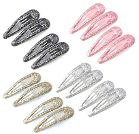 EUZUXU 16 Pièces Barettes Cheveux, Enfant Barrettes à Cheveux en Métal, Snap Barettes BB, Briller Clips à Pression pour Fille Enfant Bébé(Noir, Argent, Or, Rose)
