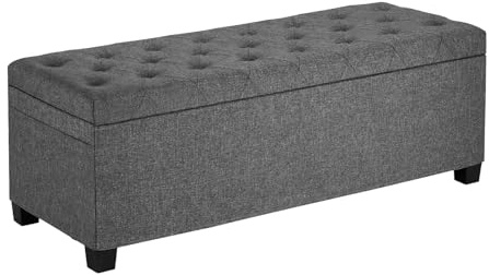 VEVOR Banc de Rangement en Lin, Coffre de Rangement rembourré avec Poches latérales, Banquette Rabattable avec Cadre en métal, Pouf de Bout de lit, pour Salon, Chambre à Coucher, entrée, Bureau, Gris