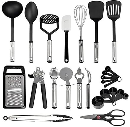 Everypan Essential Kitchen Utensils Set - 25pieces Non-Stick Heat Resistant Cooking Utensils Set - Spoons Turners Spatula Ladle Set - Kitchen Tools Gadgets Accessories