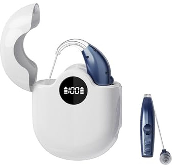 Acustico Ricaricabile For Adulti Con Riduzione Intelligente Del Rumore, Amplificatore Acustico BTE For Anziani Con Suono Naturale, Scatola Di Ricarica Che Indica La Carica Residua (marrone)(Blue)