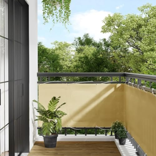 Mokuyary Protección visual para balcón, color arena, 75 x 400 cm, 100 % poliéster Oxford, revestimiento para balcón, cubierta opaca contra el viento para jardín, terraza, exterior