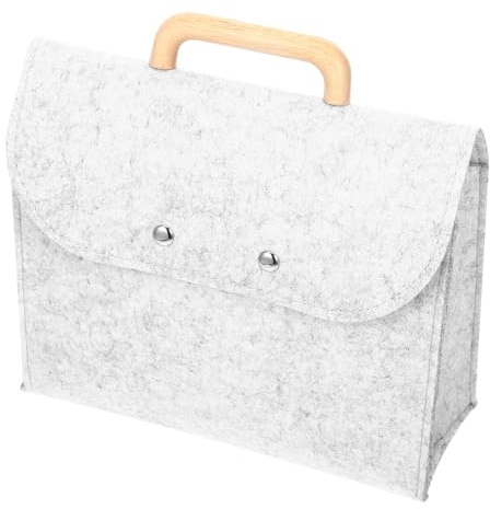 Ciieeo Paquet Fourre-tout en Feutre avec Poignée en Bois Organiseur de Dossiers Professionnel Grand Paquet de Rangement Gris Clair pour Bureau et Usage Quotidien Multifonction Pratique