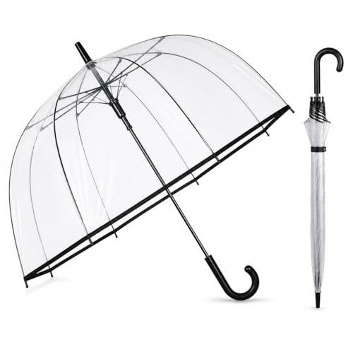 Unirobe Clear Umbrella Dome Transparent Stick Umbrella Windproof Full Coverage Clear Canopy Rain Umbrella for Women Men Wedding Parasol Durable Lightweight
