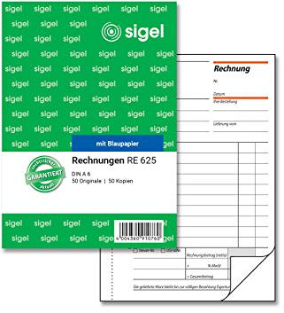 SIGEL RE625 Rechnungen A6, 2x50 Blatt, 1 Stück, mit Blaupapier und Abheftlochung, Rechnungsblock