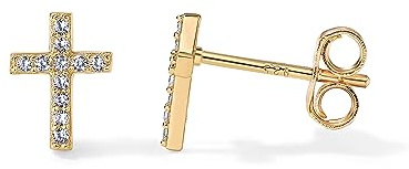 PAVOI 14K Yellow Gold Plated 925 Sterling Silver Earrings | Pave CZ Yellow Gold Cross Earrings for Women