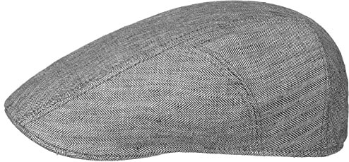 Stetson Herringbone Leinen Flatcap Herren Flat Cap mit UV-Schutz 40 Baumwollfutter Made in EU Frühjahr Sommer grau 59 cm