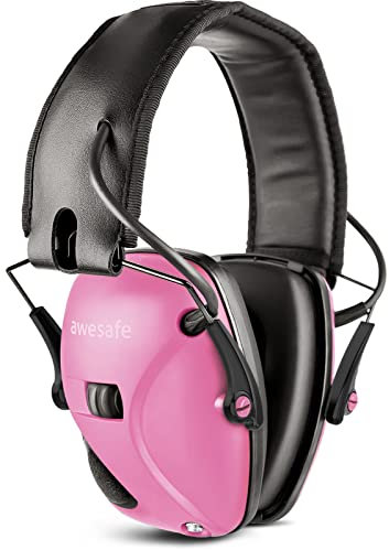 awesafe Cuffie Poligono Tiro Elettroniche Ancuffie Antirumore, Fascia Morbida Regolabile, Amplificazione Del Suono per La Caccia