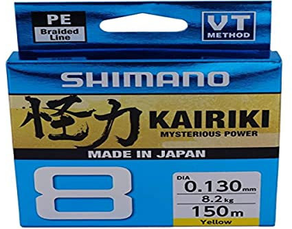 SHIMANO Kairiki 8, 150 Meter, Jaune, 0.060mm/5.3kg, Fil de Pêche Tressé, 59WPLA58R30