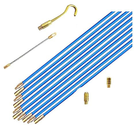 Unibos | 10M Wire Cable Access Rod Electrical Fish Tape Glow Rods kit - 10 x 1M PCS (33 Foot) Rods
