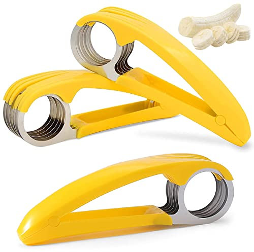 Coupe-Banane en Acier Inoxydable,Forreen 3 Pièces Banane Trancheuse Multifonctionnel Portable Banane Slicer avec 6 Lames pour Saucisses Kiwi Concombres Bananes