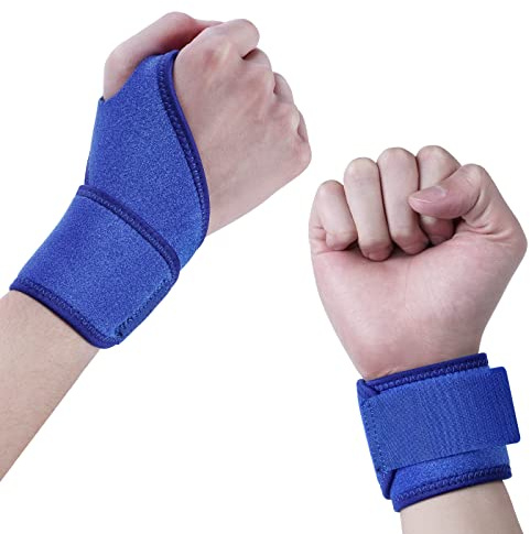 URAQT Muñequera Tunel Carpiano, 2pcs Ajustable Muñequera Transpirable, Neopreno Muñequeras Deportivas, Soporte de Muñeca para Musculación, Boxeo, Calistenia, Gym, Previene Tendinitis, Unisex(Azul)