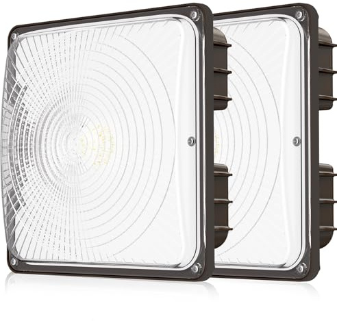 CINOTON 40W LED Canopy Lights UL Listed, 100-277V Commercial Canopy Lights Outdoor IP65 Waterproof, 5600LM for Gas Station Garage Warehouse Shop Carport Industrial, 9.5x9.5 5000K Daylight 2 Pack