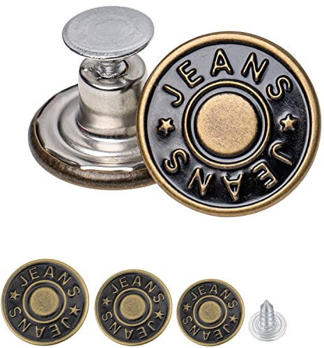 Hosen Ersatz Knöpfe zum Vernieten, 40 Pack, Set mit drei Größen, Messing Jeansknöpfe, Bronze-farben, Jeans Button mit Nieten, Jeans Knopf zum Einschlagen, Metall Hosenknöpfe, Jeanshose weiter machen