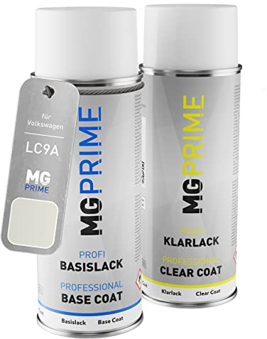 MG PRIME Billack Spray can set för Volkswagen VW LC9A / C9A / 0Q Pure White/Carrara White Base coat klarlack spray can 400ml