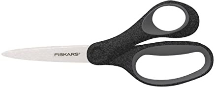 Fiskars Forbici per la Scuola, Forbici per Bambini da 12 Anni, Per Destrimani, SoftGrip, Lunghezza Totale: 18 cm, Lame in Acciaio Inox, Glitter Nero, 1067859
