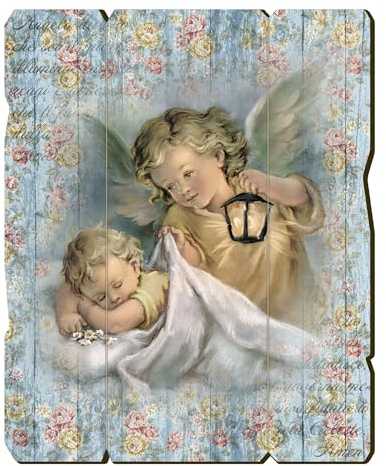 Fratelli Bonella | Quadro In Legno Sagomato Stile Vintage dell'Angelo con Lanterna 28,5x35,5 cm | Made in Italy