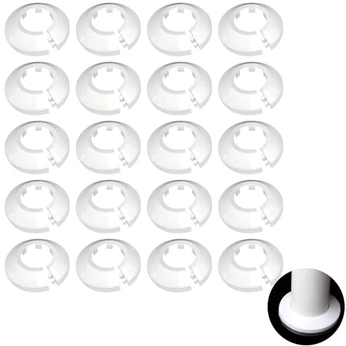 20 Pièce Rosace Radiateur Kit, 20mm Cache Tuyau Plomberie, Rosace de Radiateur (Blanc)