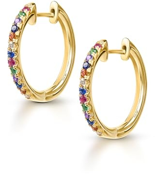 Amberta Lumini Boucles d'Oreilles Créoles Arc-en-Ciel pour Femme en Argent Sterling 925: Créoles Multicolore Plaqué Or 20 mm