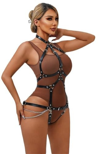 YIYELIY Cintura Catena in Pelle Punk per Donna Nero