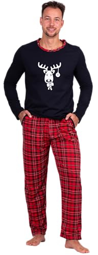 HEYO Pigiama lungo da uomo, in cotone, set da due pezzi, maglietta a maniche lunghe, pantaloni lunghi a scacchi, XXL