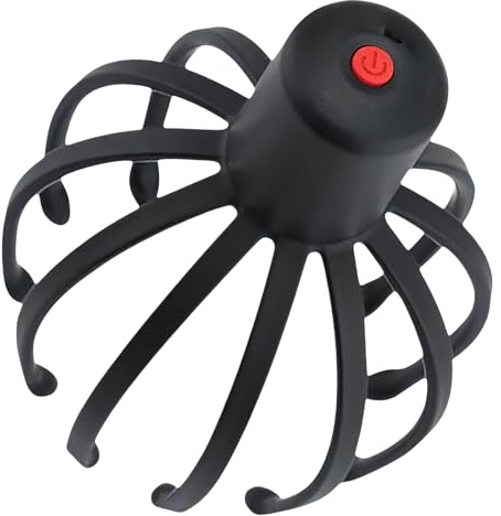 Masseur de tête en forme de pieuvre pour cuir chevelu – Massage électrique du cuir chevelu avec trois modes de vibration, design portable sans fil pour soulager le stress et la relaxation (noir)