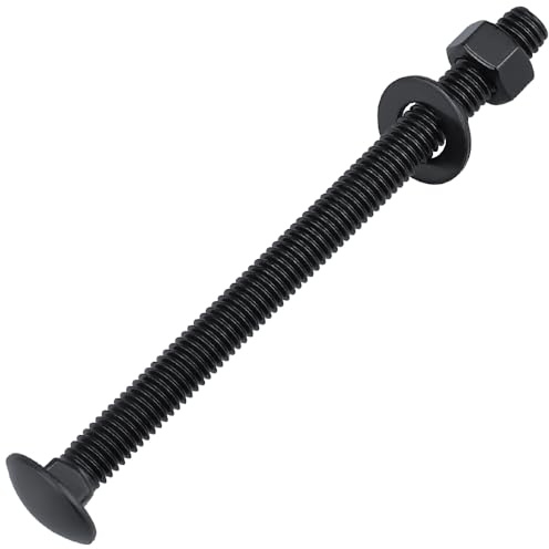 1/2-13 x 6 (4 Sets) Carriage Bolts Black, 304 (18/8) Stainless Steel Carriage Screws with Hex Nuts and Flat Washers, Square Neck Round Dome Head, Coarse Thread