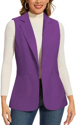 Kyzoeyou Waistcoats Women Long Sleeveless Blazer Office Waistcoat Fully Lined Button Down Top (Violet M)