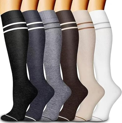 GEYIWSSXY Lot de 6 pares de calcetines de compresión para hombre y mujer - Calcetines de contención coloridos para deporte, carrera, viajes, ciclismo, Multicolor 11, L/XL