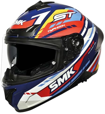 Casco de Moto Integral SMK Typhoon SV Sports Tourer Azul Rojo con Visor Solar - Homologado ECE 22.06 - Designed (M)