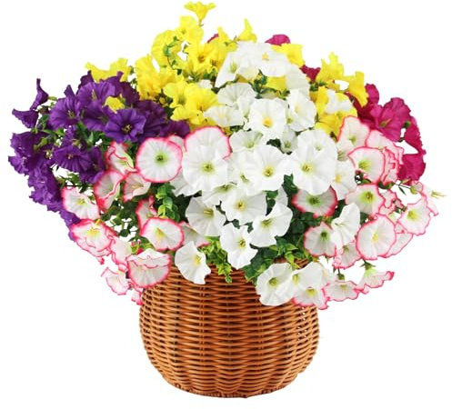 LEIMEND 10 Mazzi di Fiori Finti da Esterno Petunie Fiori Artificiali Protezione UV Petunie Artificiali Per Interni ed Esterni Aiuole di Casa Decorazione Dell'ingresso Del Giardino