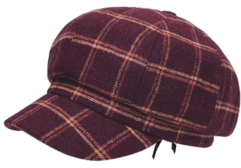 Rayson Randig hatt dam vinter chic Newsboy basker justerbar inomhus satin keps åttakantig retro beret dam för höst vinter, Bourgogne, One size