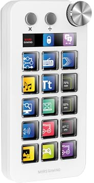 Mars Gaming MSD-Neo, Control Deck, 15 Tasti LCD Personalizzabili, Rotella e Doppio Pulsante, Schermo Monitoraggio Esteso, Calcolatrice e Tastierino Numerico, Software Windows e macOS 10.15+, Bianco