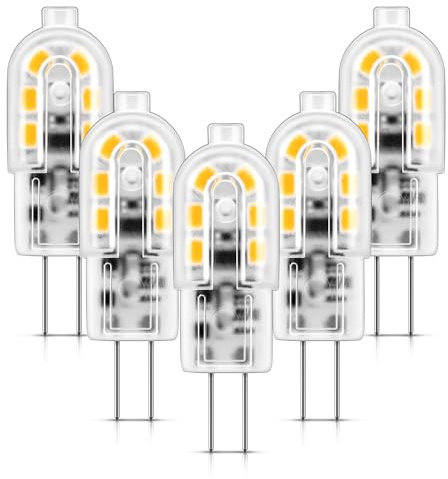 Flaspar G4 LED Lampen, 12V AC/DC G4 Led Birne Warmweiß 2700K 1.2W Ersatz 10-20W Halogenlampen, 120LM 360° leuchtmittel, Nicht Dimmbar Stiftsockellampe für Dunstabzugshaube, 5er Pack