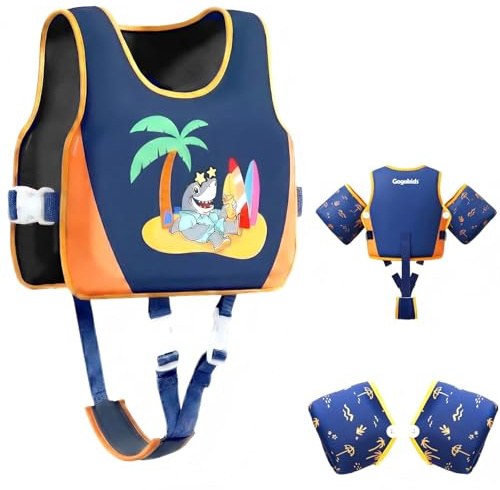 Gogokids Kids Swim Vest with Removable Armbands & 8 Buoyancy Pads, Adjustable Flotation Aid for Children 2-6 Years (15-30kg), Non-Inflatable Toddler Arm Floats for Pool & Swimming Lessons