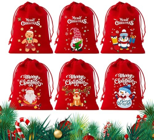 Genérico Bolsas De Regalo Navideñas 6 Piezas Sacos Amplios Y Portátiles Terciopelo Para Niños Adultos Fiestas En Casa Rellenos Calcetines Detalles Boda Interiores