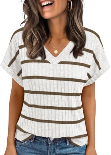 Cuptaccc Blusas de Mujer Elegante Camiseta Mujer Manga Corta Casuales T-Shirt con Cuello en V Blusa de Verano Basicas