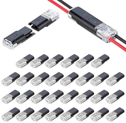 30 Pcs Conectores de Cable Impermeables, Conectores Electricos Rapidos de 2 Pines, conector de Cable Recto sin Pelar, Terminal de Empalme Duradero y Reutilizable, Terminal en H