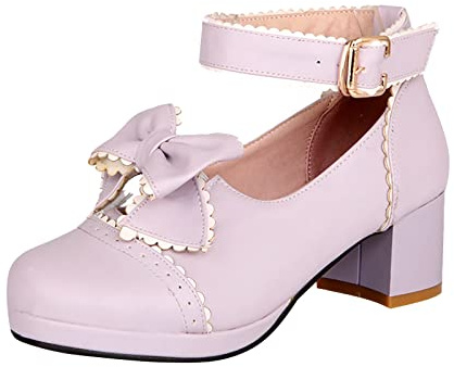 Zapatos de princesa para niñas con tacón, zapatos de cosplay, elegantes, zapatos de fiesta, zapatos de danza con hebilla, zapatos de vestir de verano, zapatos de boda, zapatos festivos, morado, 30 EU
