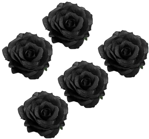 HOMSFOU Broche Funéraire Forme Rose Noire Lot de 5, Pince à Cheveux Funéraire en Tissu, Accessoire Coiffure Femme pour Cérémonie et Deuil, Épingle Décorative Élégante et Polyvalente