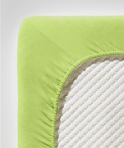 fleuresse Comfort Spannbettlaken (96 % Baumwolle, 4 % Elasthan), mit Rumdumgummizug, Ökotex Standard 100, für Matratzen bis 26 cm Höhe, 90 - 100 x 200 - 220 cm, apfelgrün