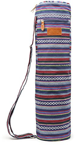 ELENTURE Canvas Yoga Mat Bag with Adjustable Strap & Pockets, Full-Zip Travel Gym Tote for Women & Men, Fits 1/4 & 1/3 Thick Mats, Lightweight Carrier for Yoga, Studio, Workout, Outdoor Use